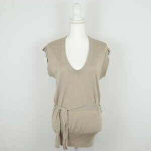 Banana Republic Women's Medium Tan Silk Blend Scoop Neck Belted Sweater